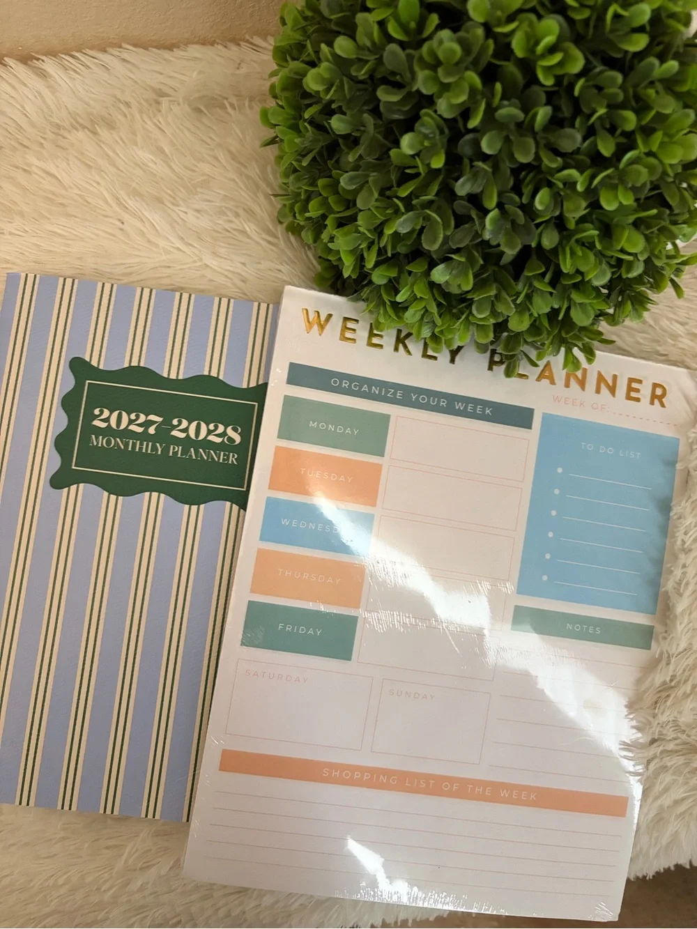 2027-2028 Monthly & Weekly Planner Set in Blue, Green, Peach